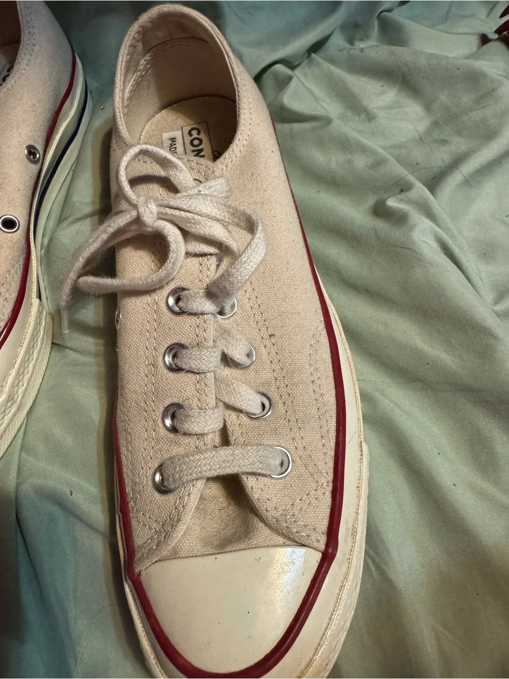 Converse Low Top Canvas Sneakers in Pale Pink with Red Trim